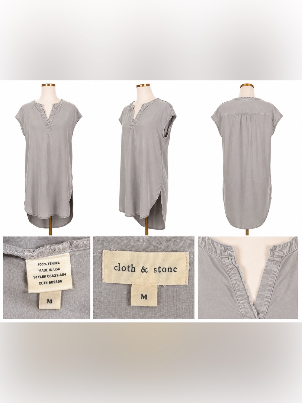 Cloth & Stone Gray Tencel Tunic Shirt Dress Size Medium High Low - Picture 5 of 5
